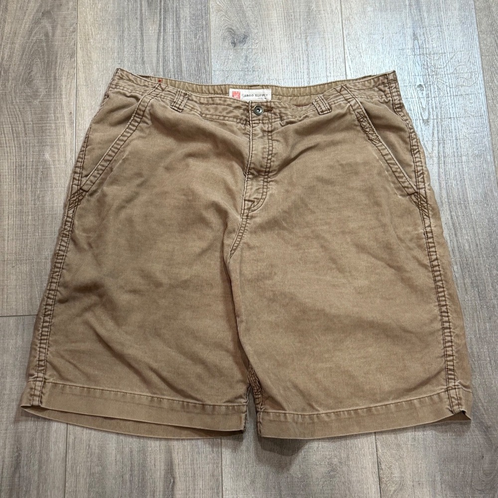 Y2K Mossimo Cargo Supply Mens Tan Corduroy Shorts Size 38 Brown Baggy
